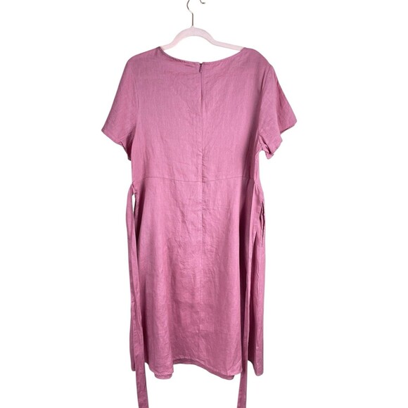 Grae Cove Linen Dress Tie Waist Pockets Rose Pink women’s  Size XL Knee Length - Picture 7 of 16